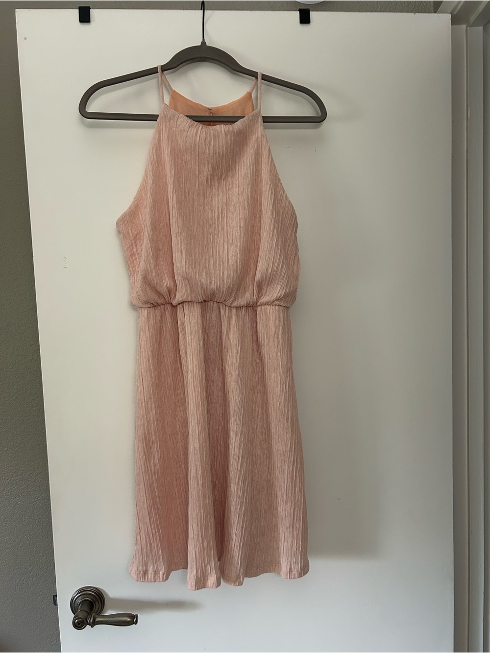 Lush Blush Pink Halter-Style Pleated Midi Dress